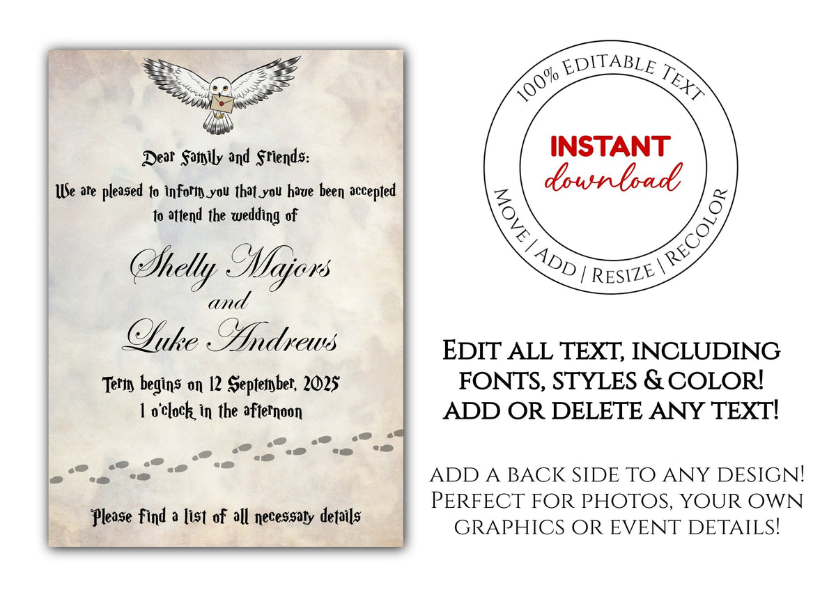 Magical Harry Potter Wedding Invitation Template - Printable & Digital