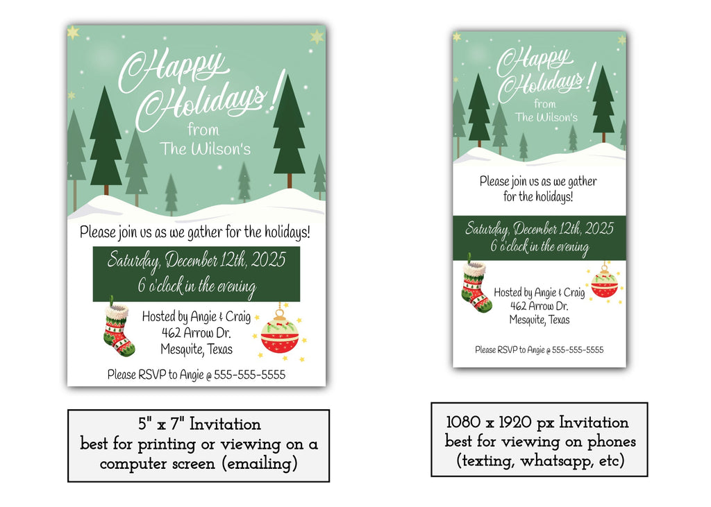 Happy Holidays Christmas Party Invitation Template - Digital & Printable