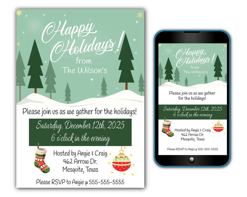 Happy Holidays Christmas Party Invitation Template - Digital & Printable