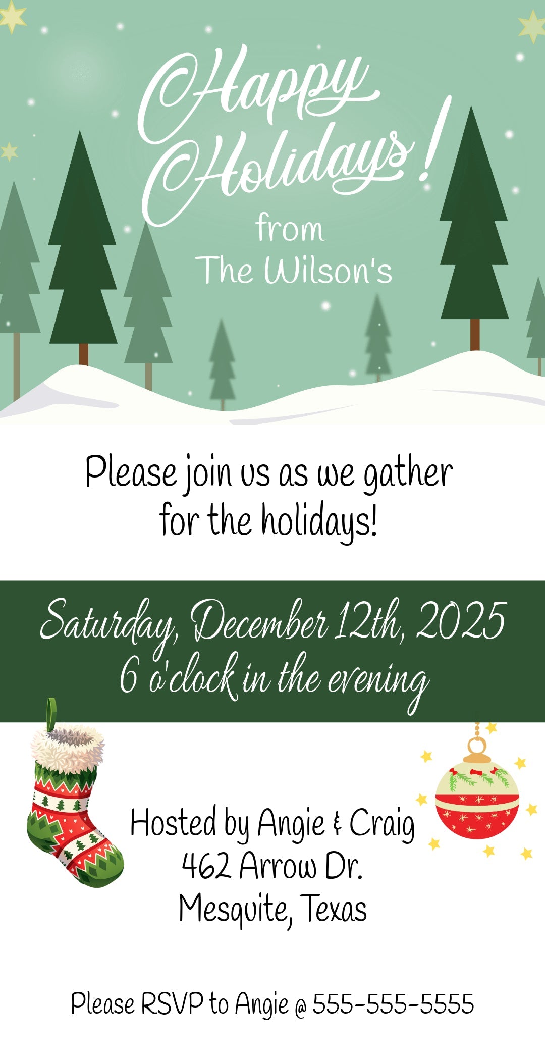 Happy Holidays Christmas Party Invitation Template - Digital & Printable